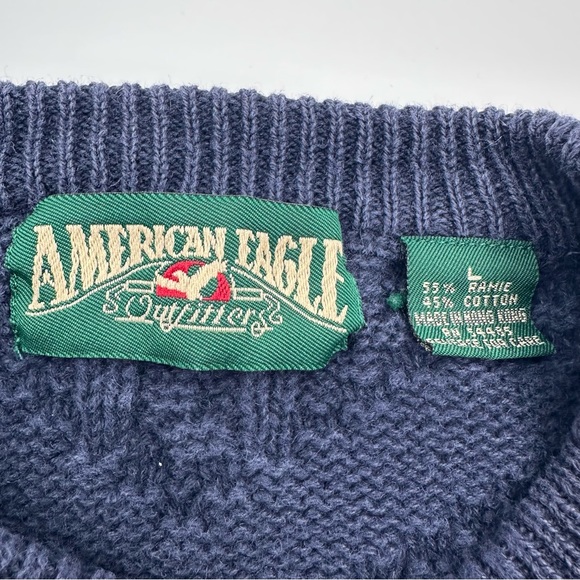 Vintage American Eagle Sweater Mens Large Blue Cable Knit Fisherman Pullover Y2K - Picture 6 of 7